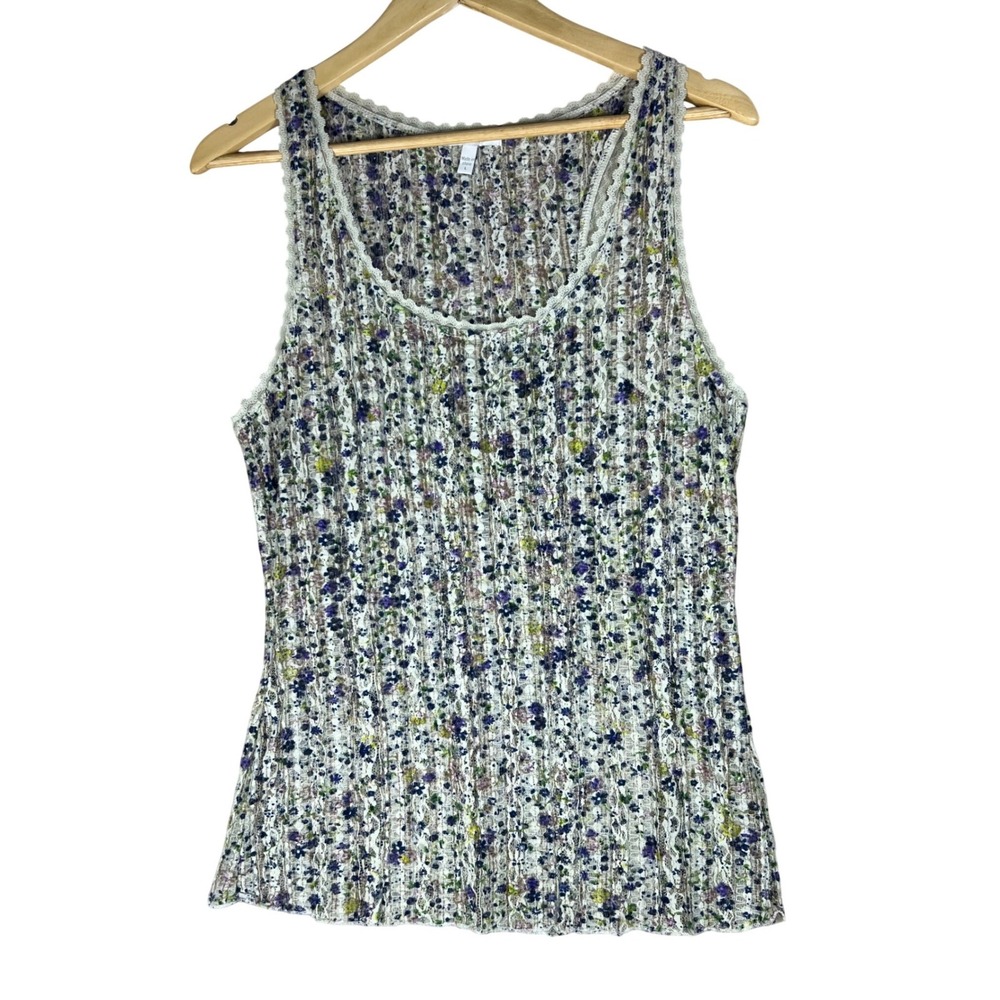 dELiA*s Womens Floral Lace Mesh Tank Top Sheer Crinkle Pleated Y2K Boho L